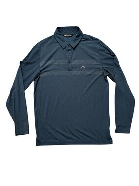 Travis Mathew Long Sleeve Polo in Navy with Subtle Stripe